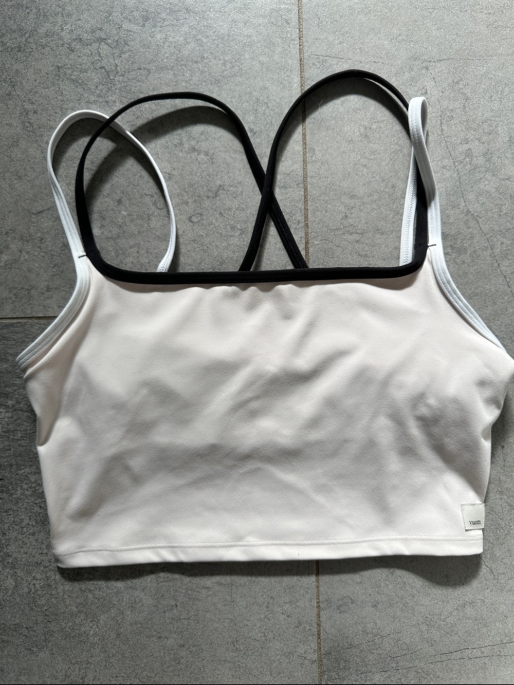Vuori Marshmallow Crop Bralette with Black Trim
